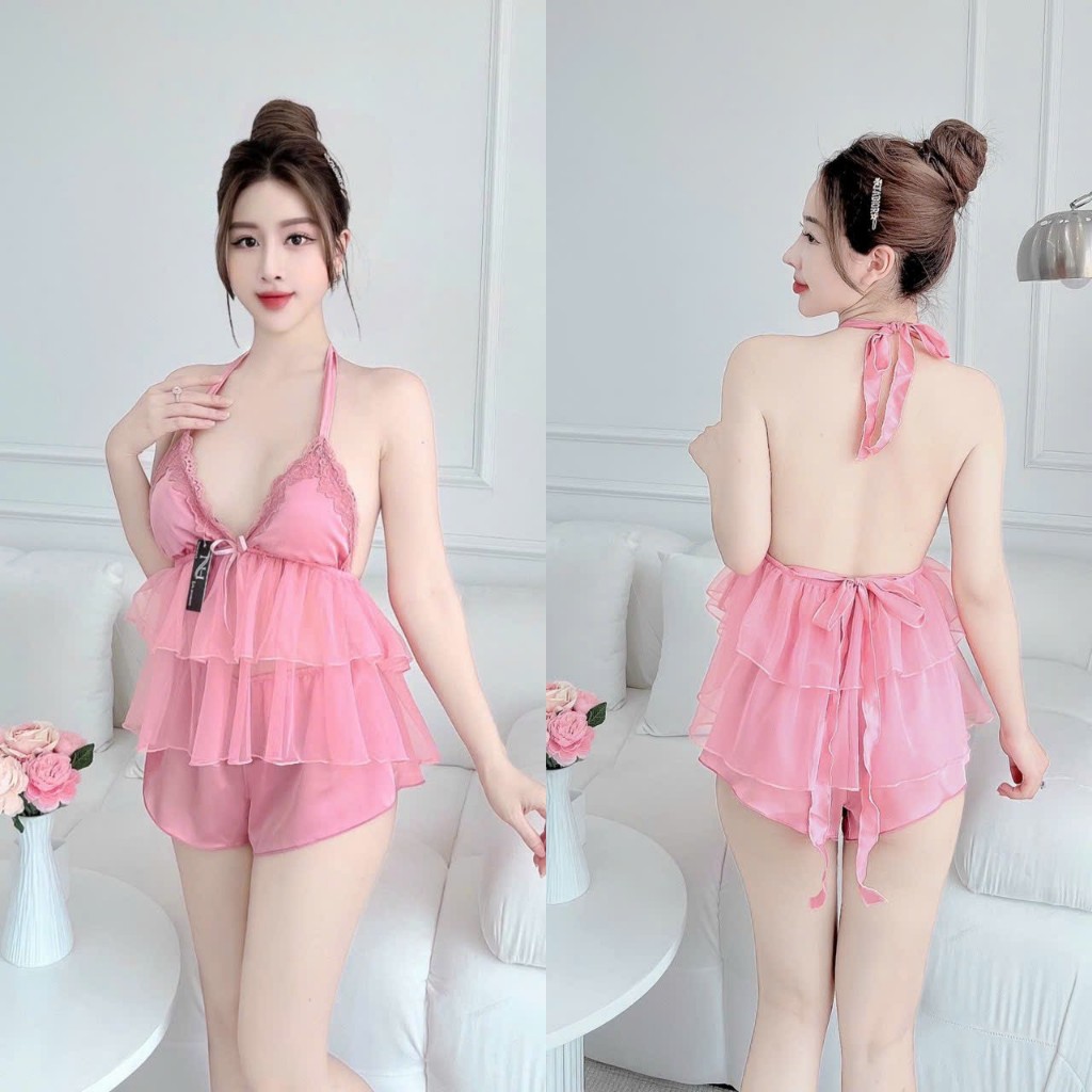 Set đồ bộ nữ ngủ 2 dây sexy gợi cảm dẽ thương vải lụa satin - cn153