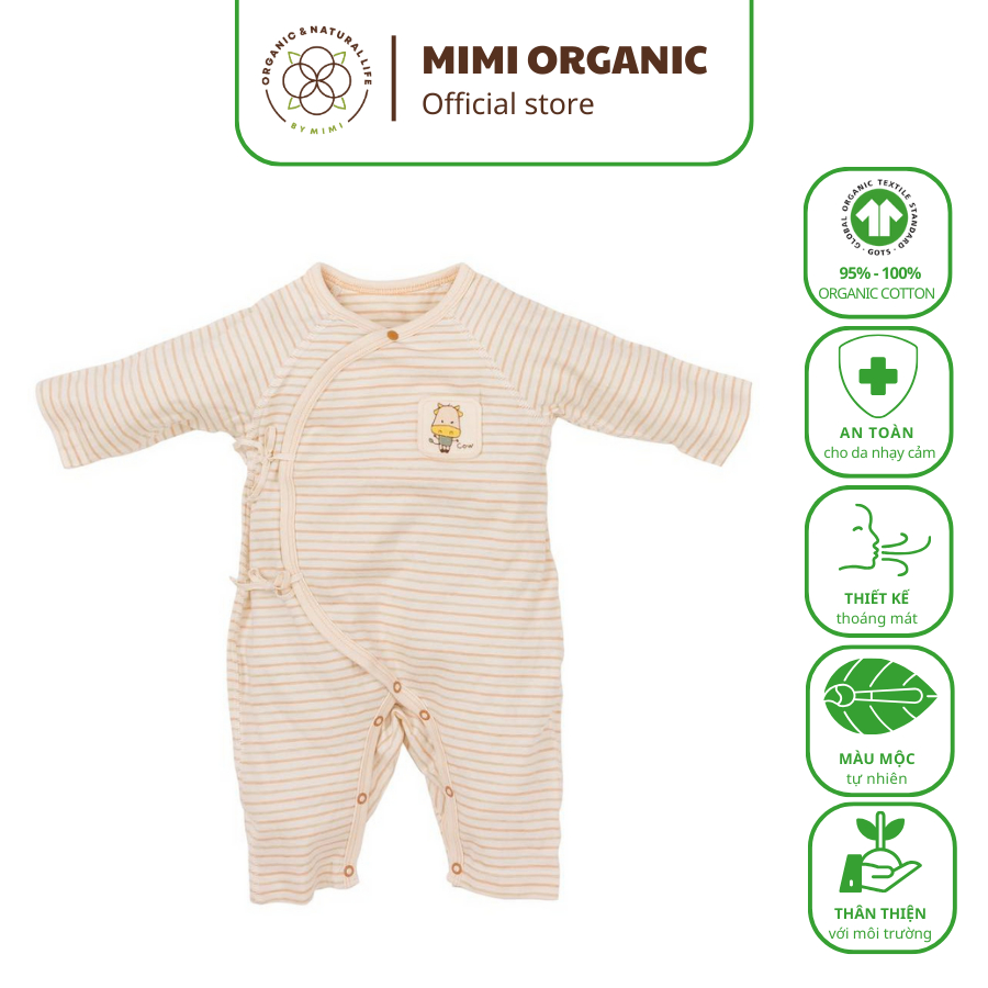 Áo liền quần Nature Colored- Mimi Organic dáng kimono màu nâu cho bé trai và bé gái mềm mịn siêu thoáng