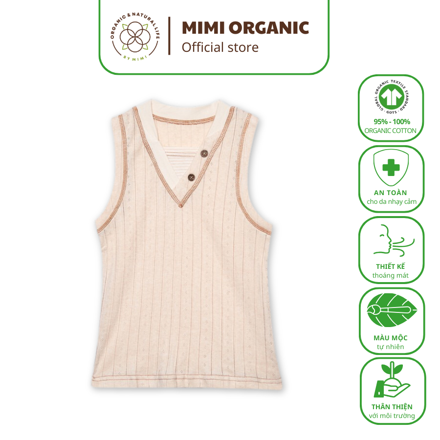 Áo ba lỗ bé trai Nature Colored - Mimi Organic thanh lịch sợi bông hữu cơ mềm mịn kháng khuẩn