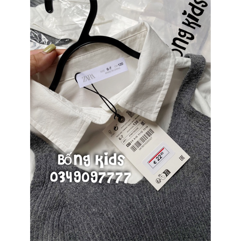Set Áo Sơ Mi Bé Gái Kèm Gile Len Trắng/Xám ZR