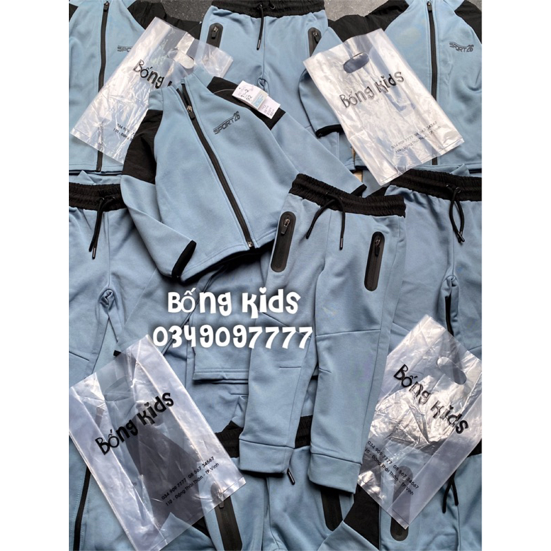 Bộ Nỉ Kéo Khoá Bé Trai Thể Thao Xanh Trời Xẫm PR