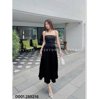g- đầm xoè lụa dập ly phối ren ngực