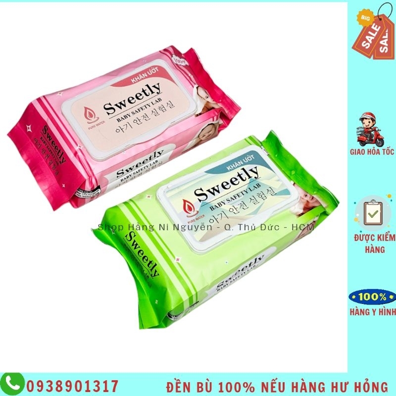 Bịch khăn ướt Sweetly 52 tờ không mùi an toàn cho bé