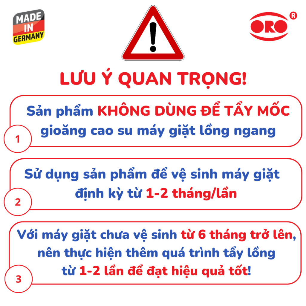 Dung Dịch Vệ Sinh Máy Giặt ORO Làm Sạch Cặn Bẩn Lồng Giặt Và Đường Ống 250ml