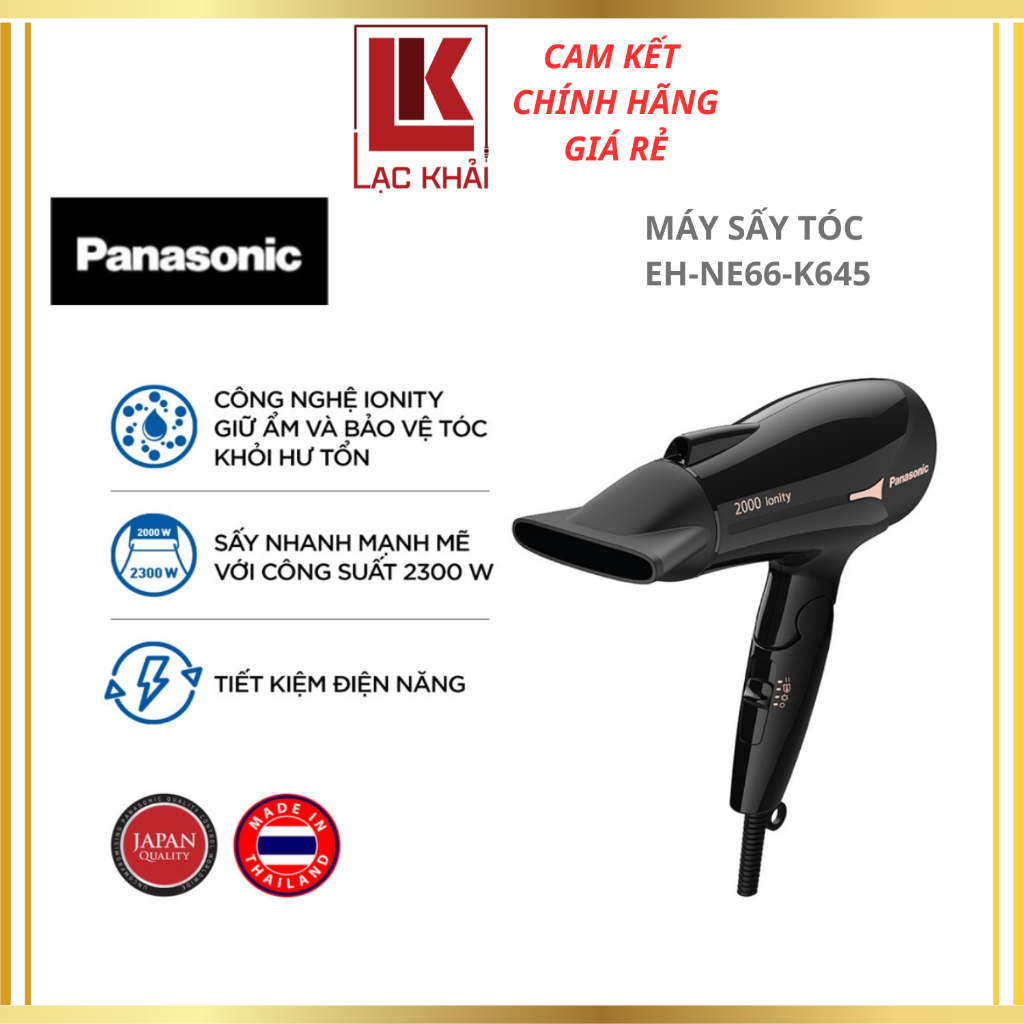 Máy Sấy Tóc Ionity Panasonic EH-NE66-K645 - Công suất 2000W - Sấy Ion Bảo Vệ Tóc - Tay Cầm Gấp gọn - Hàng Chính Hãng