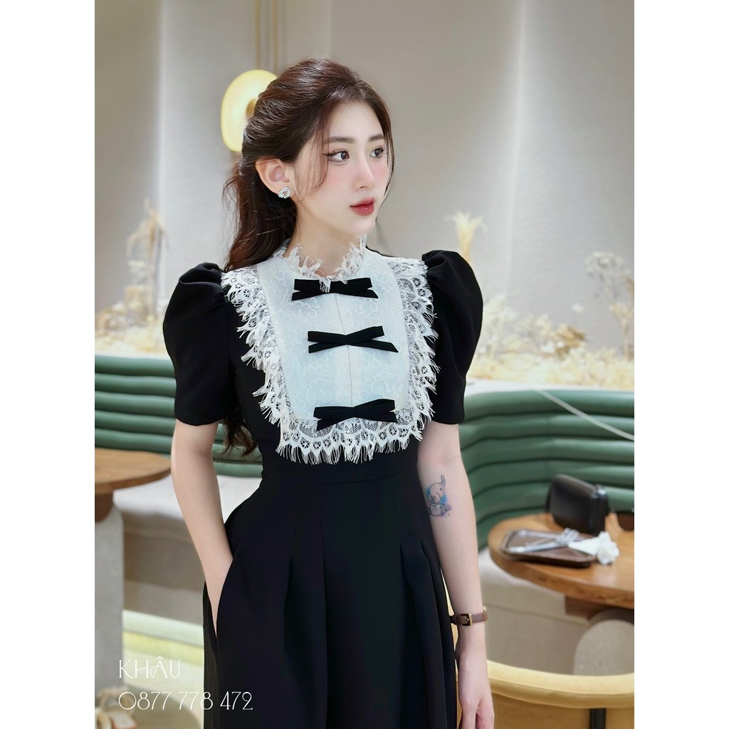 Đầm REN ngực 3 nơ sang chảnh Váy chữ A