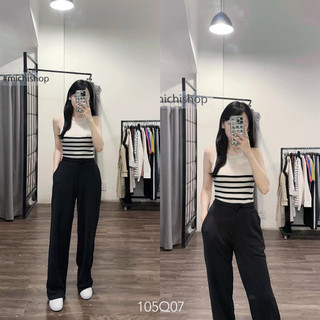 Quần nỉ xuất dư dáng suông rút dây màu đen - 105Q07