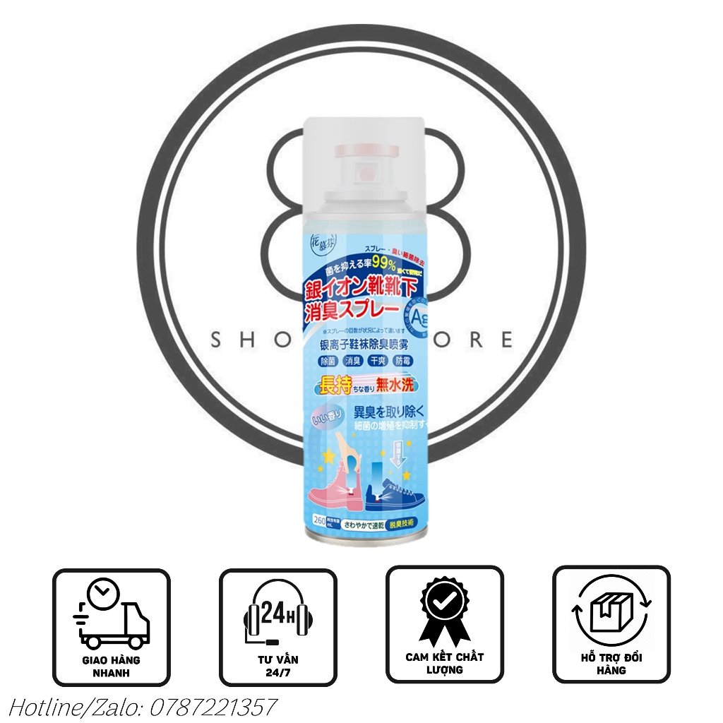 Chai xịt thơm hạn chế hôi chân, hôi giày, dép Nhật Bản, Công nghệ Nano Bạc, Hạn chế MỒ HÔI CHÂN, Kháng khuẩn, hiệu quả