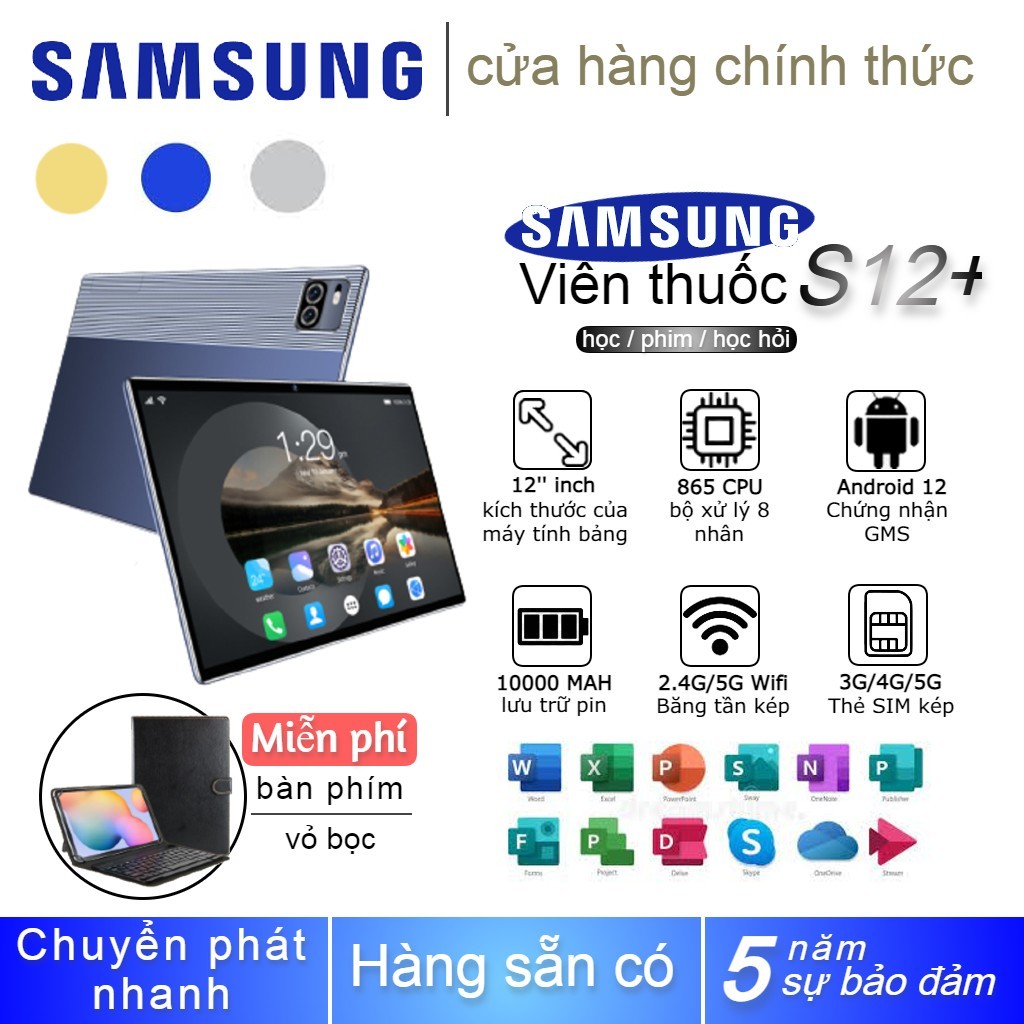2023 Máy tính bảng 5G Samsung Galaxy S12 + Máy tính bảng 12 inch 16GB + 512GB Máy tính bảng học tập cho máy tính bảng HD