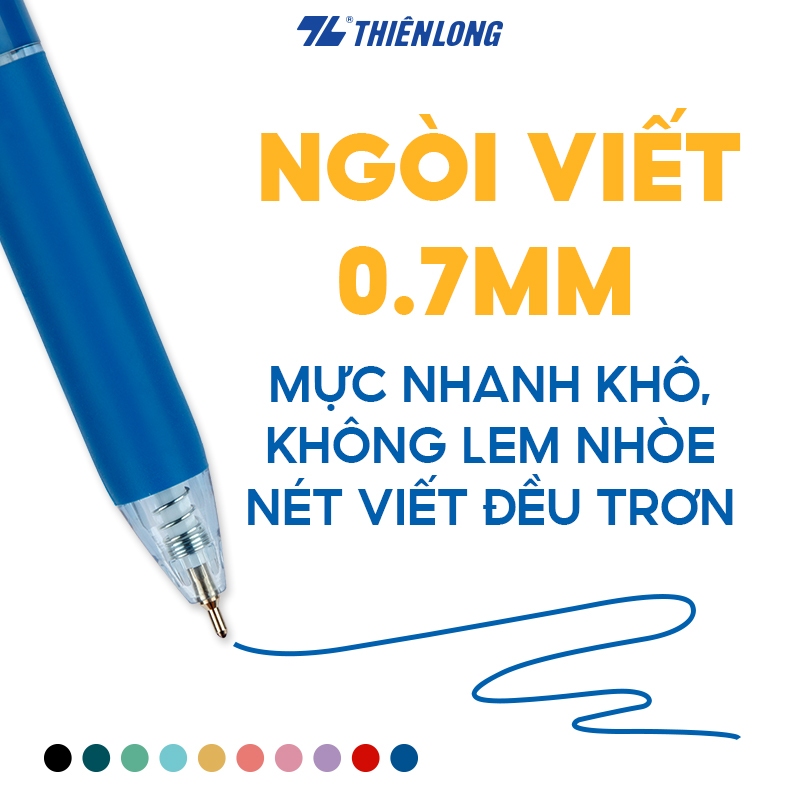 Túi 10 bút gel Thiên Long FO-056 ngòi 0.7mm 10 màu pastel bắt mắt thiết kế đơn giản, hiện đại mực tiêu chuẩn Châu Âu