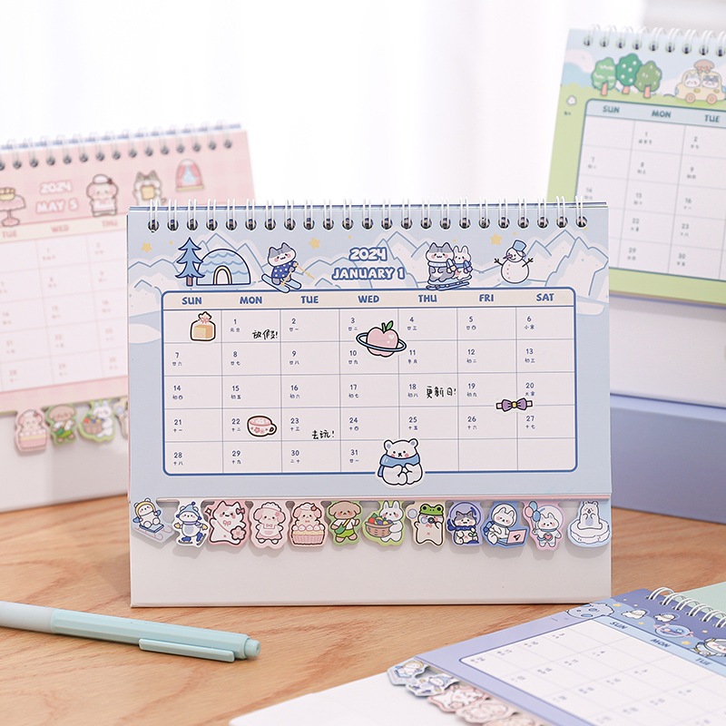 Lịch Để Bàn 2024 Sticker, Lịch Dễ Thương Có Nhãn Dán Hoạt Hình