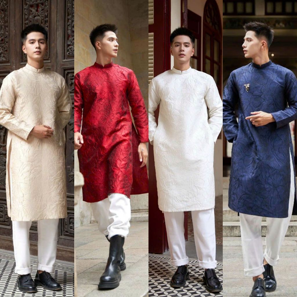 Áo dài nam chất gấm vân nổi cao cấp - Áo dài Nam Hoàng