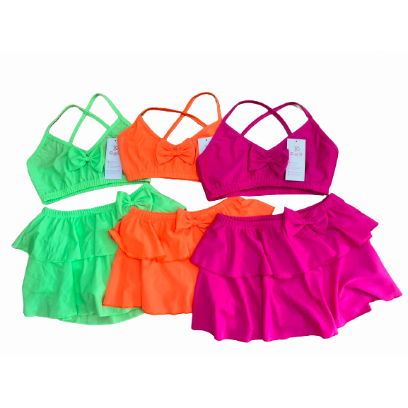 Bộ bơi bé gái dây vòng cổ, váy nơ 2 tầng xinh xắn, vải thun mát thoải mái - shop89