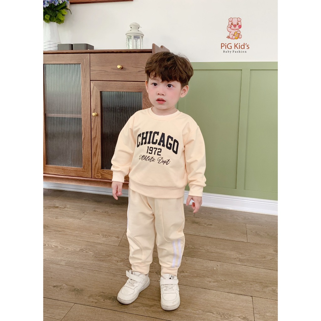 Bộ thu đông da cá thể thao unisex cho bé, bộ thu đông dài tay phong cách thể thao cho bé