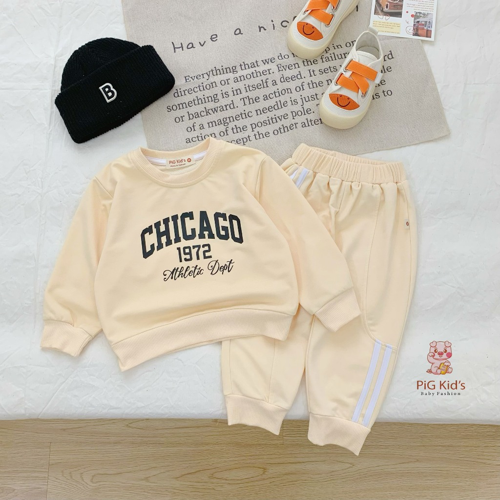 Bộ thu đông da cá thể thao unisex cho bé, bộ thu đông dài tay phong cách thể thao cho bé