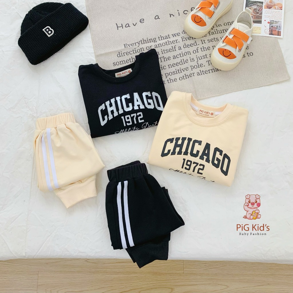 Bộ thu đông da cá thể thao unisex cho bé, bộ thu đông dài tay phong cách thể thao cho bé