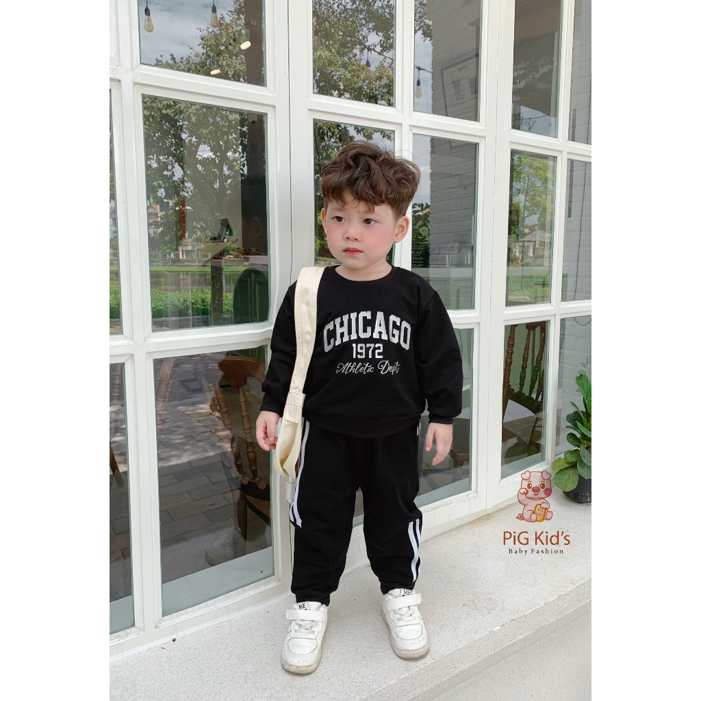Bộ thu đông da cá thể thao unisex cho bé, bộ thu đông dài tay phong cách thể thao cho bé