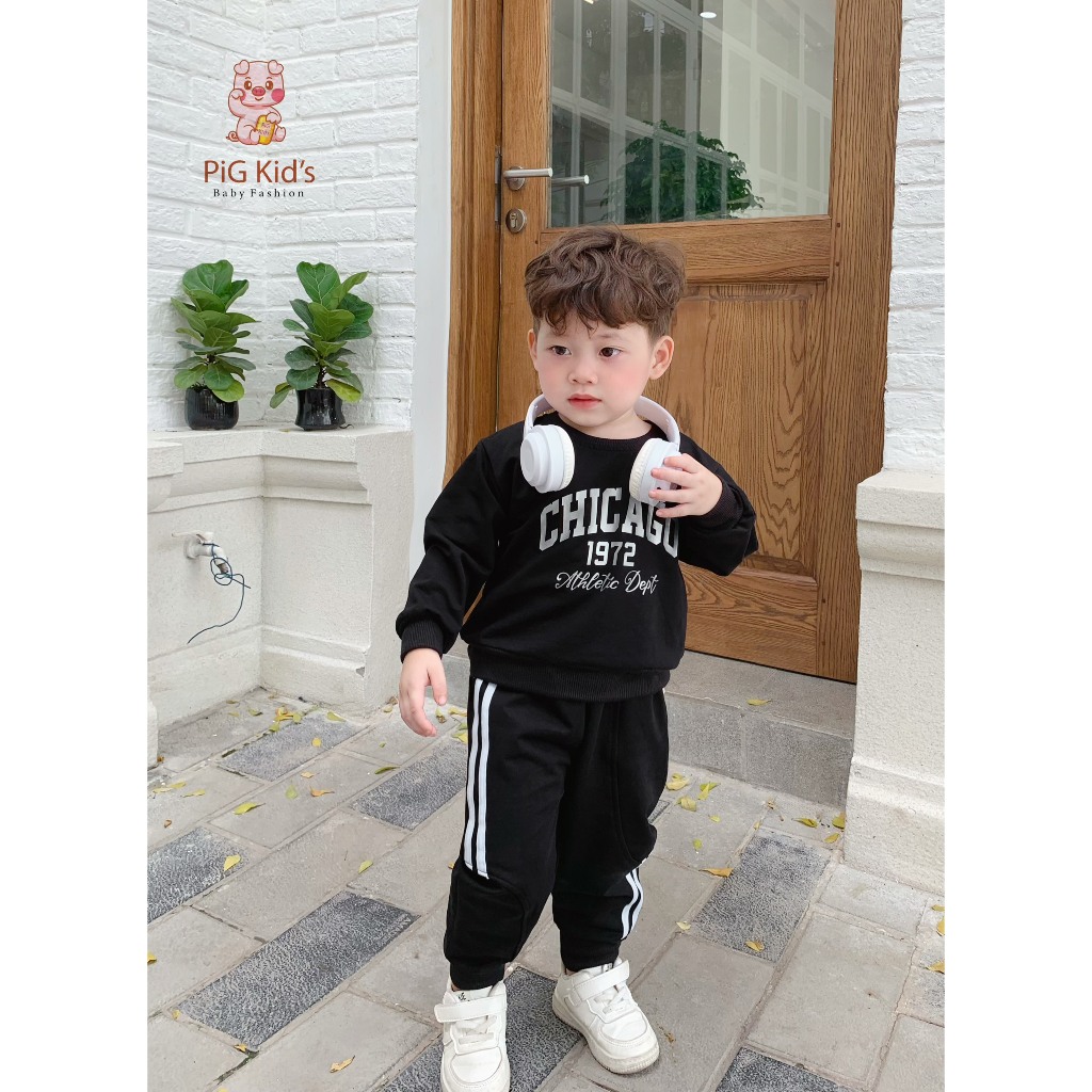 Bộ thu đông da cá thể thao unisex cho bé, bộ thu đông dài tay phong cách thể thao cho bé