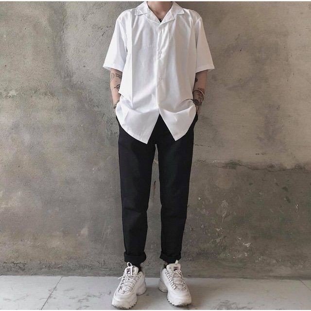 áo sơ mi TRƠN CỔ VEST Tay Lỡ Thời Trang Unisex Vải Lụa Chéo
