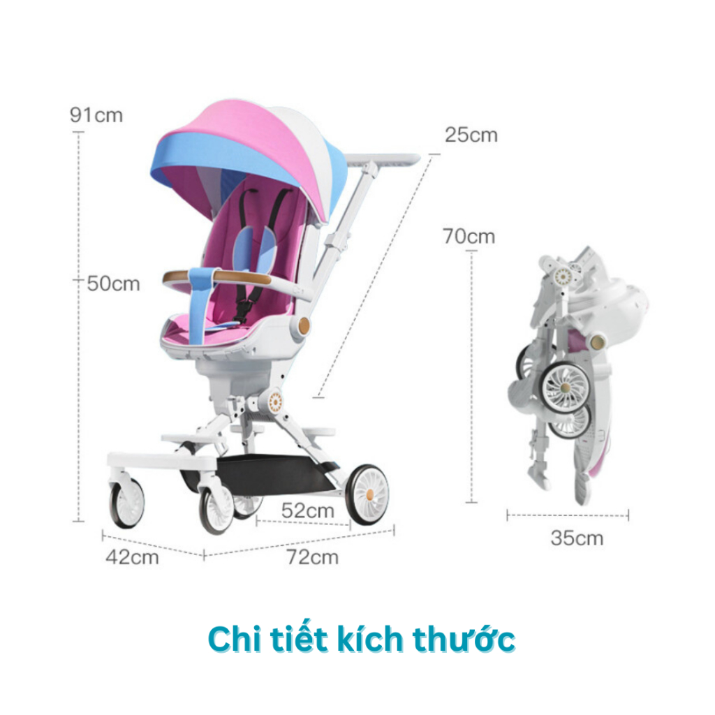 Xe đẩy 2 chiều gấp gọn cho bé cao cấp COCOBEE, xe đẩy cho bé có chế độ giảm sốc, xoay 360 độ, tiện dụng cho mẹ và bé