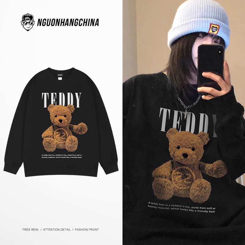 THE2001STORE | Áo hoodie nỉ nhung cổ tròn Nelly Heybig - Teddy bear