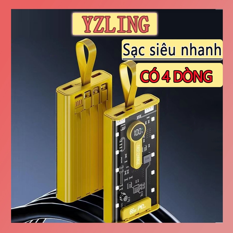 【Siêu Sale】sạc dự phòng Trong Suốt 20000mAh Cổng Sạc Nhanh 3.0, Với 3 Cổng Sạc Nhanh 66w Màn Hình LED