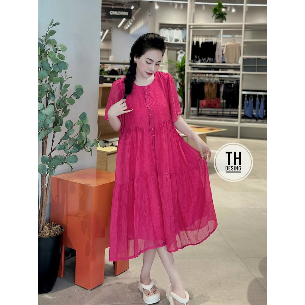 Váy bầu thời trang , đầm bầu thiết kế cao cấp to tăm tay cộc 3 tầng 12 khuy dáng dài cực xinh ảnh tự chụp