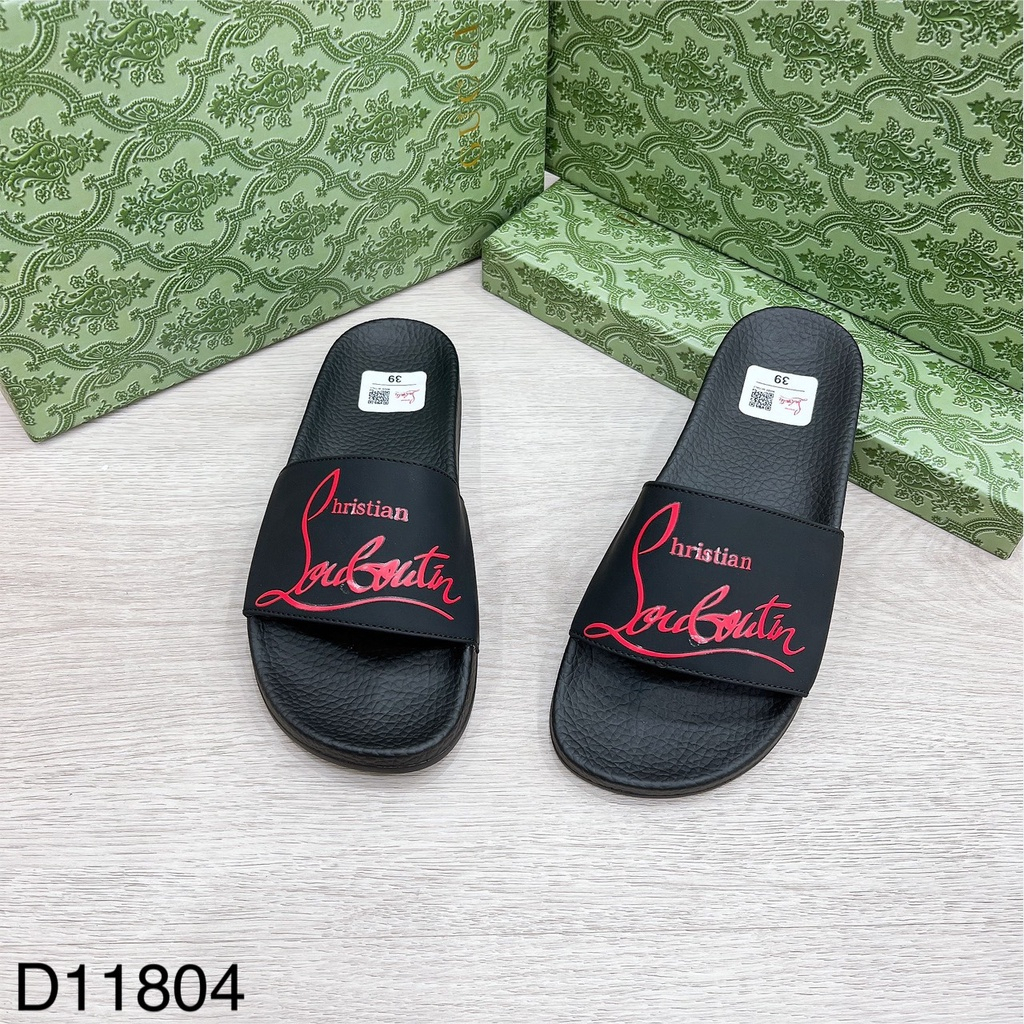 Dép Louboutin LC In Chữ Siêu Chất Dép Lê Quai Ngang Nam Louboutin Chữ Thêu Cực Đẹp hot trend 2023