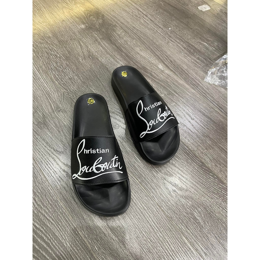 Dép Louboutin LC In Chữ Siêu Chất Dép Lê Quai Ngang Nam Louboutin Chữ Thêu Cực Đẹp hot trend 2023