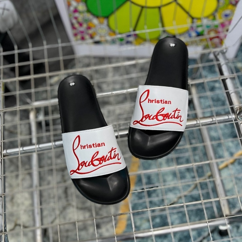 Dép Louboutin LC In Chữ Siêu Chất Dép Lê Quai Ngang Nam Louboutin Chữ Thêu Cực Đẹp hot trend 2023