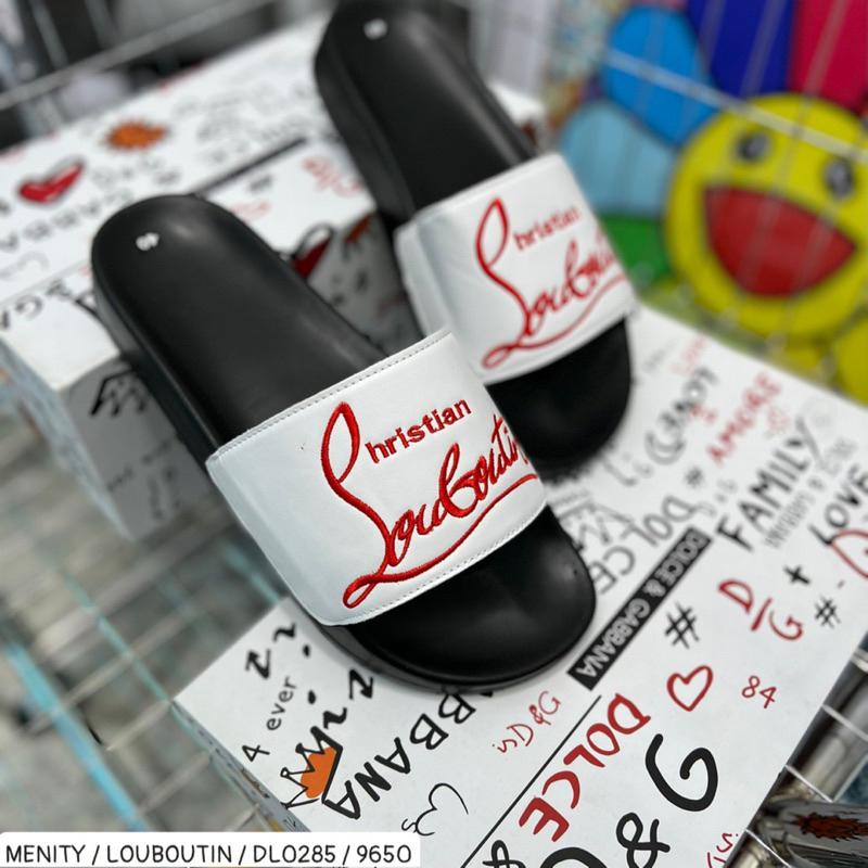 Dép Louboutin LC In Chữ Siêu Chất Dép Lê Quai Ngang Nam Louboutin Chữ Thêu Cực Đẹp hot trend 2023