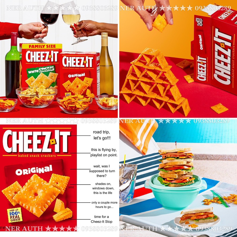 Bánh phô mai giòn Cheez It Baked Snack Crackers 100% Real Cheese gấp đôi phô mai tươi của Mỹ