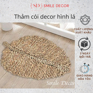 Thảm cửa ra vào đan cói hình lá Smile Decor trang trí spa , homestay , thảm lót chân cầu thang