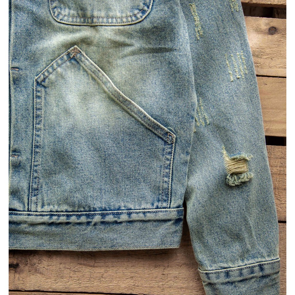 Áo khoác jean nam LAB+ COTTONLAB màu xanh wash vải Denim form crop - LAB230903