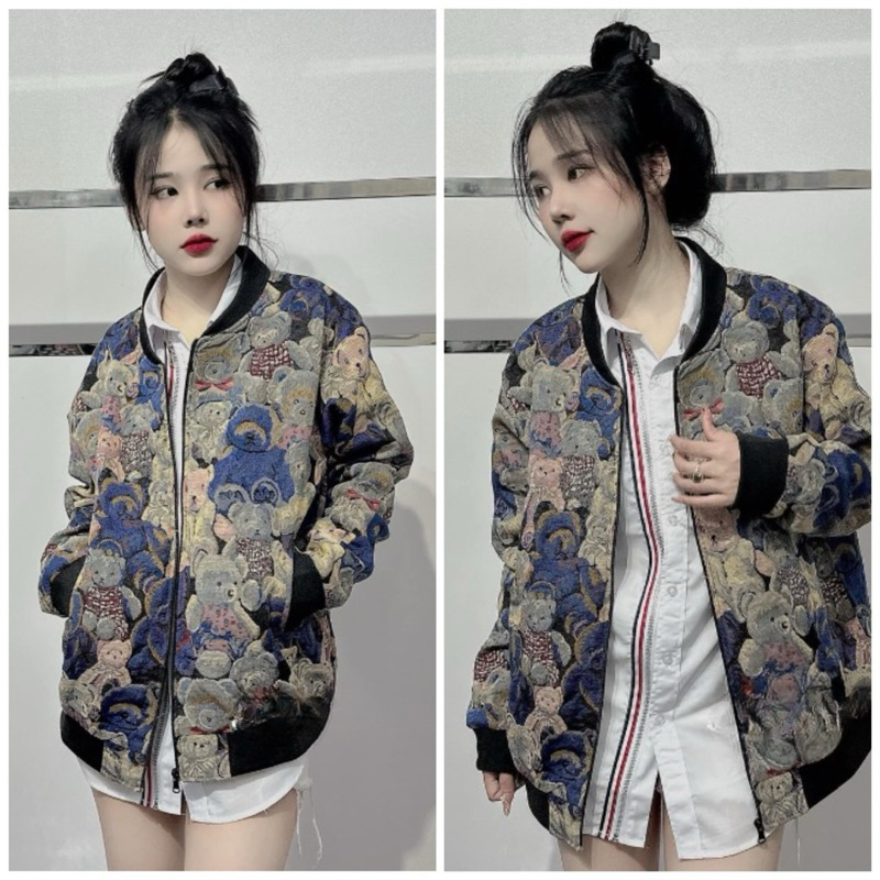 Áo Khoác Bomber Dệt Gấu Phong Cách Trẻ Trung Năng Động❤️Áo Khoác Unisex Thêu
