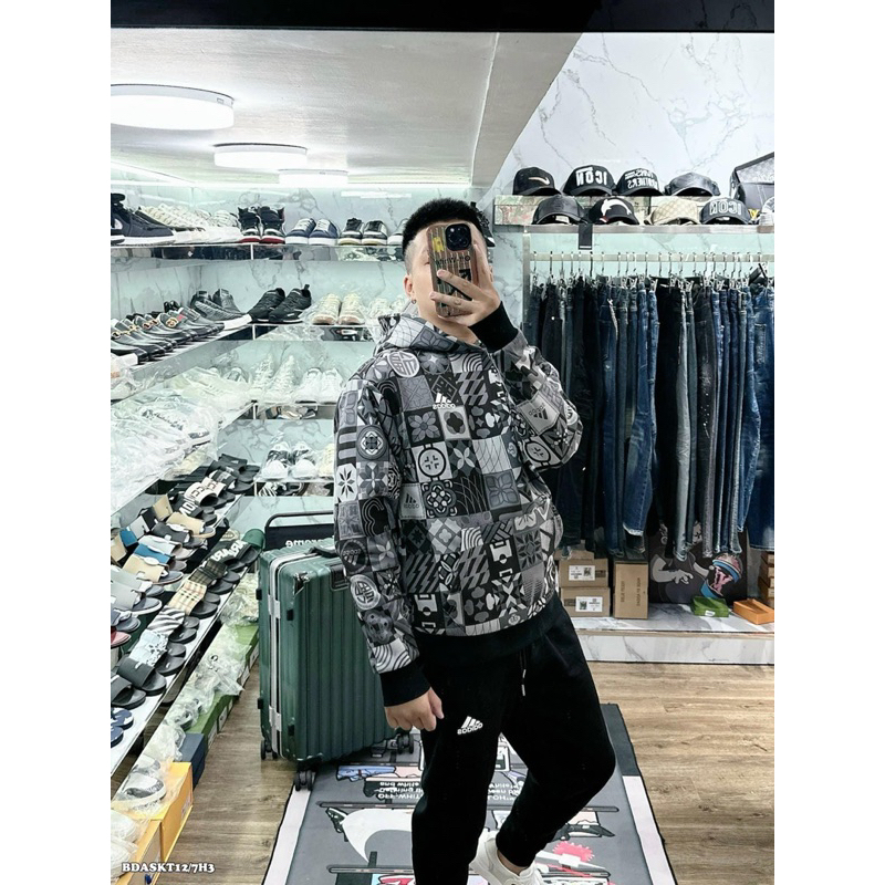 Bộ thể thao có mũ dài tay dáng hodie cho Nam năm 2023