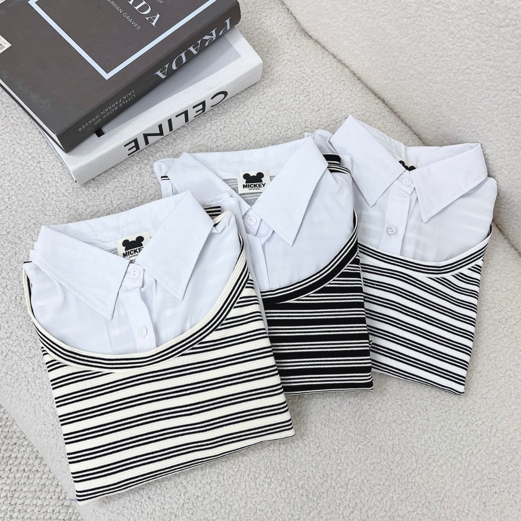 Áo Sơ Mi Nữ Freesize Phối Áo Kẻ Sọc Cách Điệu Cực Cá Tính GOSS GA585 Áo Thun Nữ Freesize Mùa Thu Đông Hot Trend