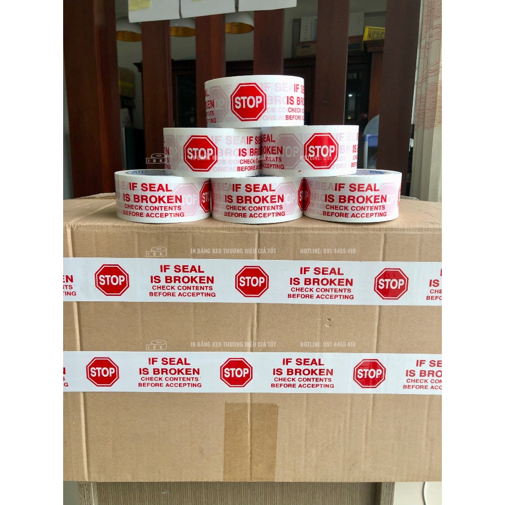 Cuộn băng keo NIÊM PHONG, CẢNH BÁO, dán thùng