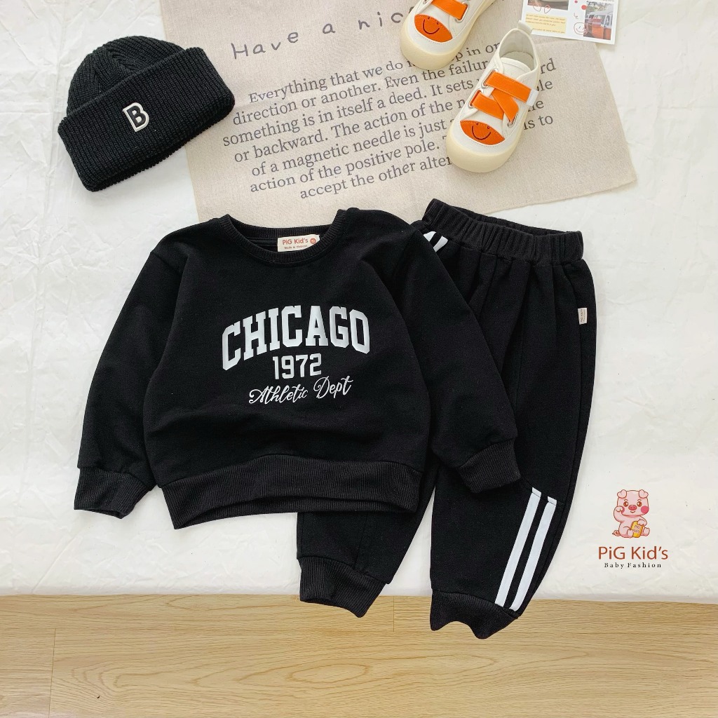 Bộ thu đông da cá thể thao unisex cho bé, bộ thu đông dài tay phong cách thể thao cho bé