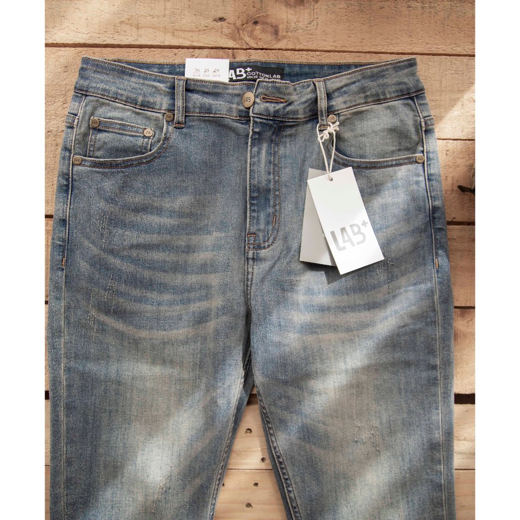 Quần jean nam LAB+ COTTONLAB quần bò nam màu xanh wash chất co giãn cao cấp from slimfit -LAB230902