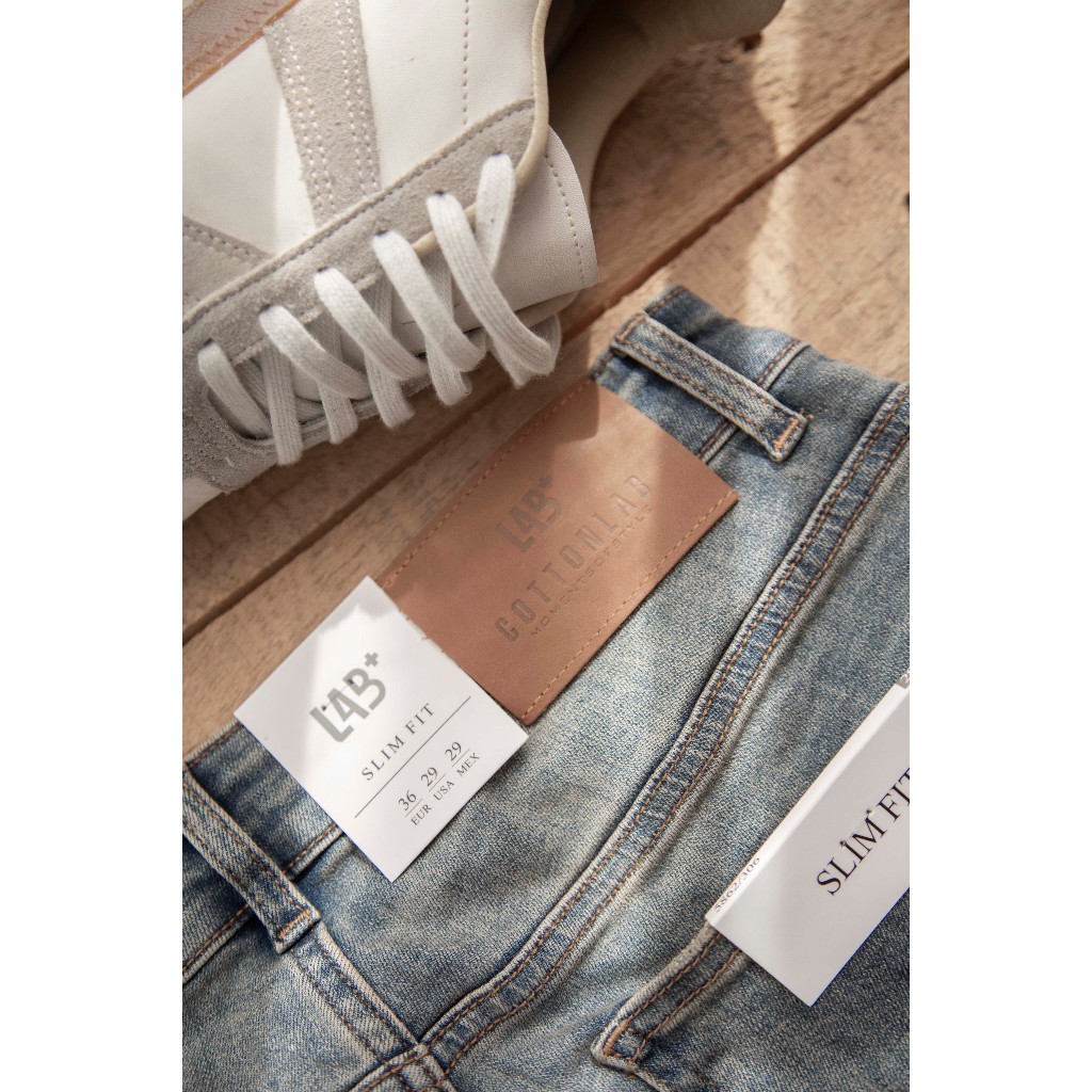 Quần jean nam LAB+ COTTONLAB quần bò nam màu xanh wash chất co giãn cao cấp from slimfit -LAB230902