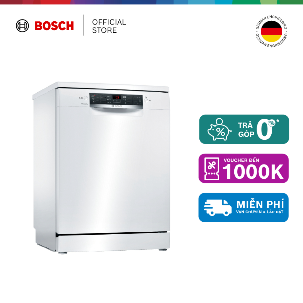 Máy rửa chén độc lập Bosch SMS46GW01P - Series 4 60cm (trắng) - Hàng chính hãng