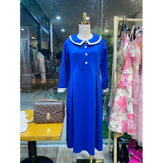 [N: ngực, E: eo, D: dài] Váy đầm Thun xốp xanh, cổ sơ mi suông dài thu đông DTD1-S