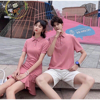 Áo váy đôi: Váy rút nếp một bên nữ phong cách vs áo polo nam