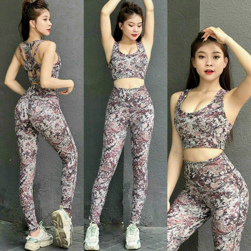 Bộ quần áo tập gym yoga thể thao aerobic loang