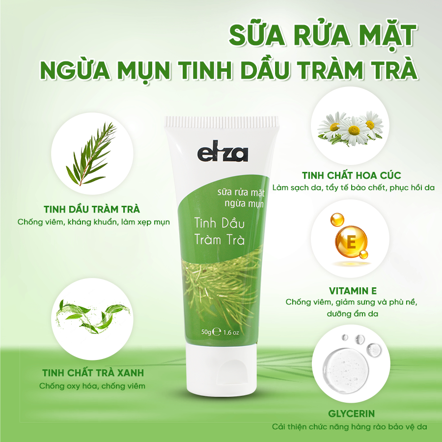 Sữa rửa mặt ngừa mụn Eliza tinh dầu Tràm Trà 50g