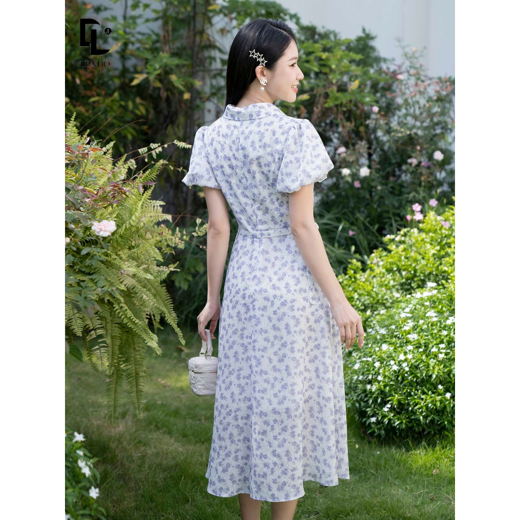 Váy hoa nhí đai eo cổ sơ mi LENDO V230531