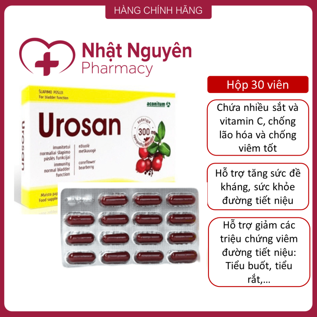Viên uống giảm viêm đường tiết niệu UROSAN hộp 30 viên - Hỗ trợ tiểu đêm, tiểu buốt, giảm viêm bàng quang