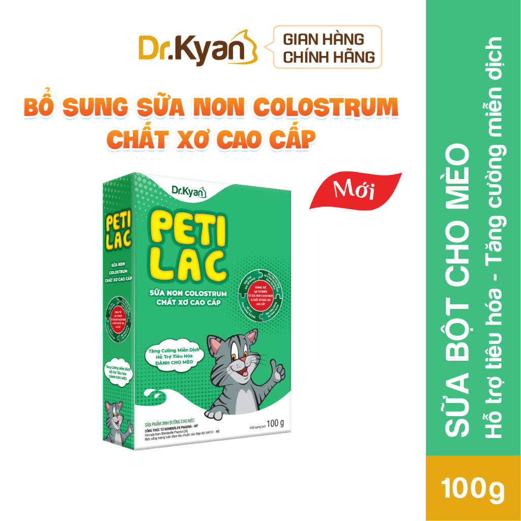 Dr.Kyan - Sữa bột dinh dưỡng PETILAC - Bổ sung sữa non Colostrum & Chất xơ cao cấp cho mèo 100g