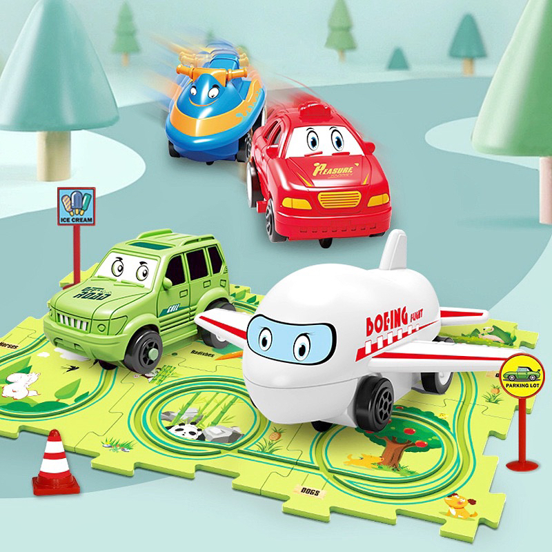 Đồ chơi xe ô tô, máy bay và thuyền biển kèm đường ray giao thông. xe đồ chơi chạy pin siêu hot
